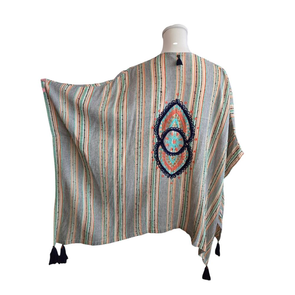 Boho Embroidered Fringe Trim Kimono Top Free Size Multicolor Festival Vacation - Picture 4 of 9
